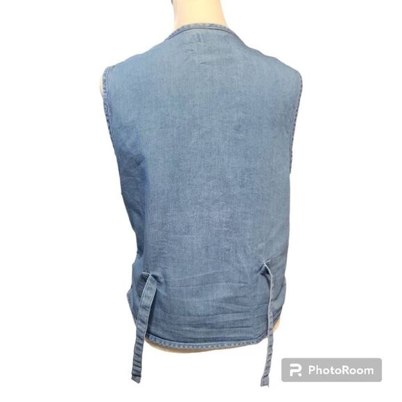 Vintage Van Heusen Medium Wash Lattice Woven Vest with Toggle Buttons Women's Si - Picture 3 of 6